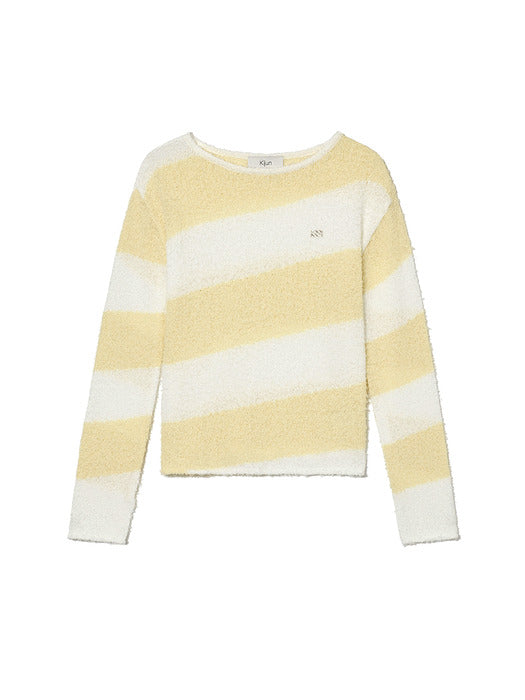 [KIJUN] Oblique Knit Pullover Yellow Off-White