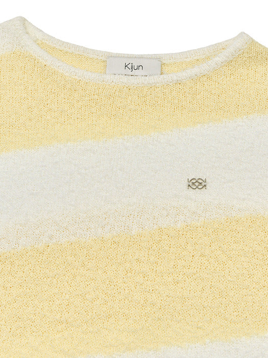 [KIJUN] Oblique Knit Pullover Yellow Off-White