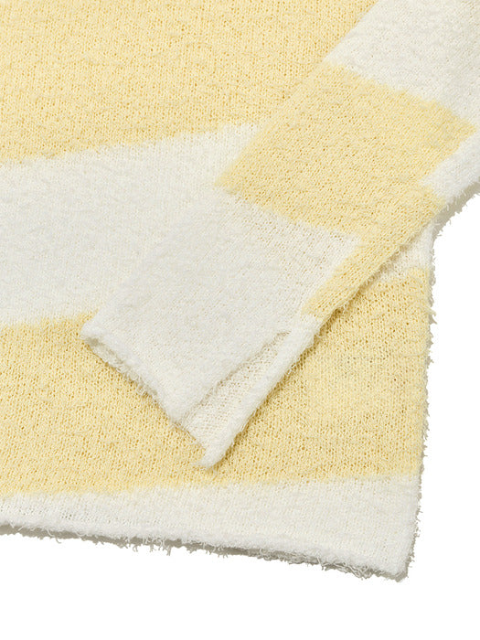 [KIJUN] Oblique Knit Pullover Yellow Off-White