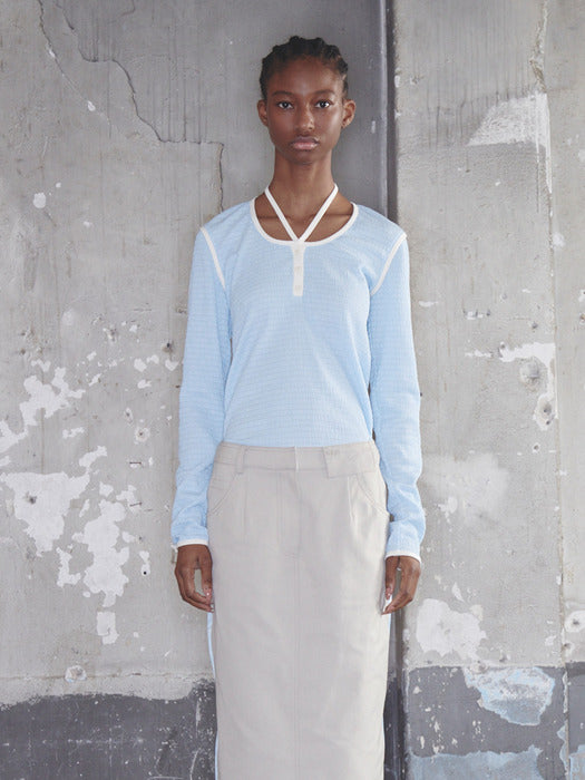 Kijun Henry-Neck Wrinkle Top Sky Blue