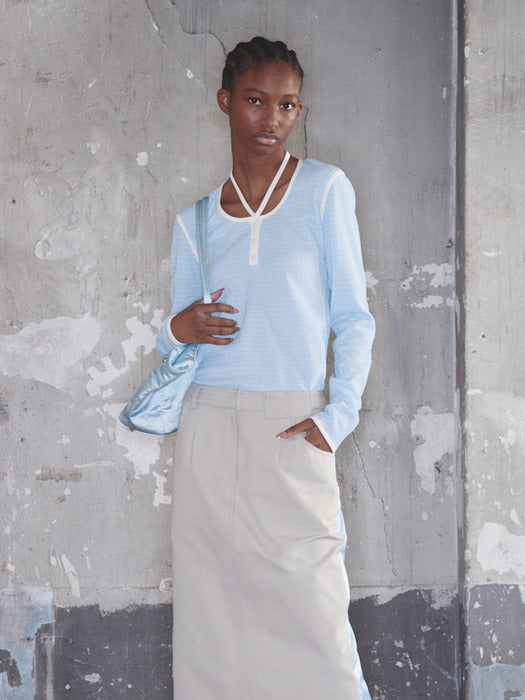 Kijun Henry-Neck Wrinkle Top Sky Blue