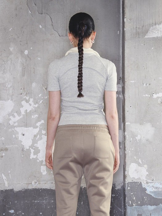 Kijun Square Half Zip-up Top Melange Grey Cream