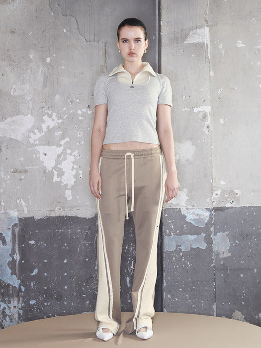 Kijun Square Half Zip-up Top Melange Grey Cream