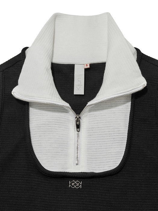 [KIJUN] Square Half Zip-up Top Black Off-White