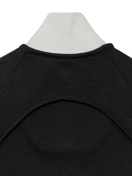[KIJUN] Square Half Zip-up Top Black Off-White