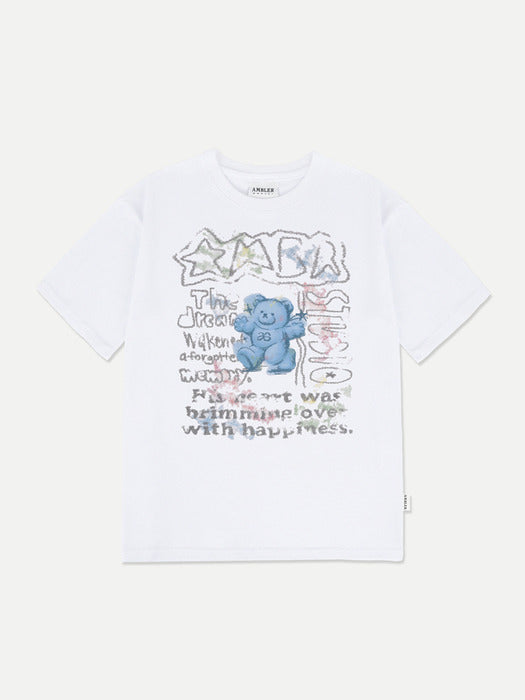 [ambler] Blue bear in the dream Over fit T-Shirts AS1101 (White)