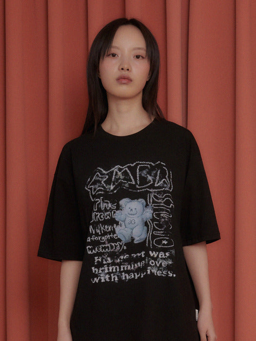 [ambler] Blue bear in the dream Over fit T-Shirts AS1101 (Black)