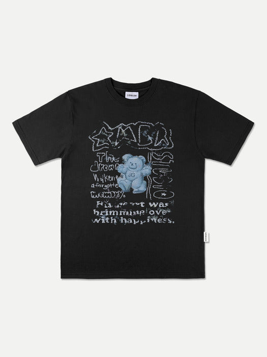 [ambler] Blue bear in the dream Over fit T-Shirts AS1101 (Black)