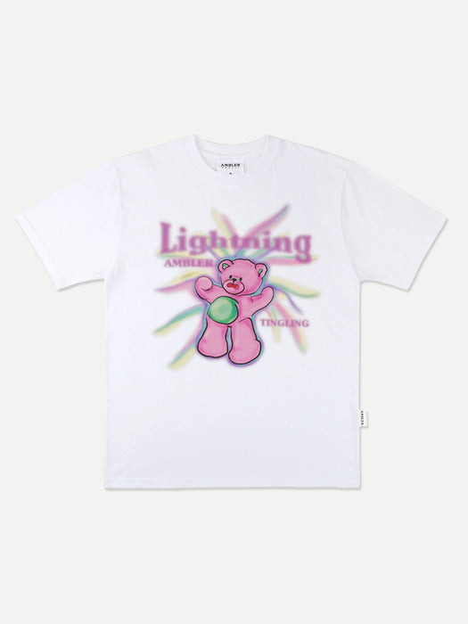 [ambler] Lighting bear Over fit T-Shirts AS1102 (White)