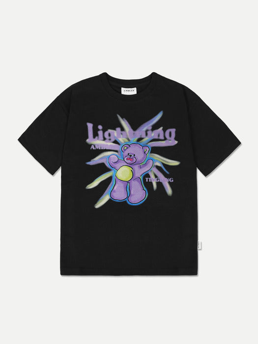 [ambler] Lighting bear Over fit T-Shirts AS1102 (Black)
