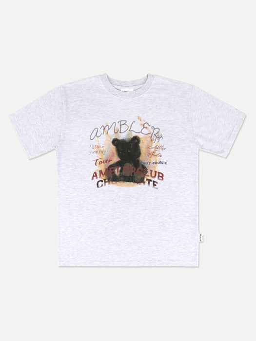 [ambler] Bear in flames Over fit T-Shirts AS1104 (White-Melange)