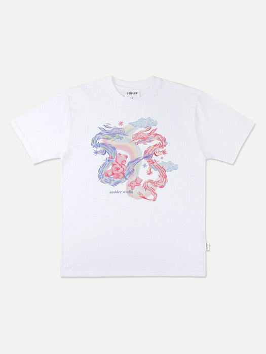 [ambler] rising dragon Over fit T-Shirts AS1107 (White)