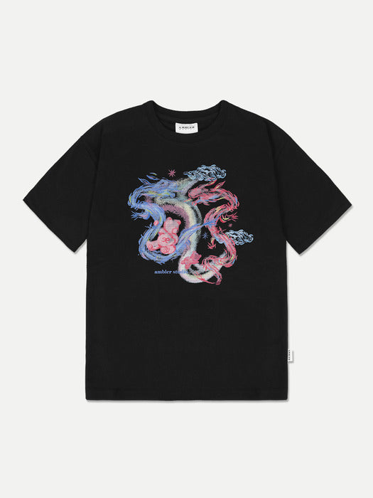 [ambler] rising dragon Over fit T-Shirts AS1107 (Black)