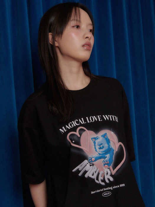 [ambler] Hearts beating Over fit T-Shirts AS1108 (Black)