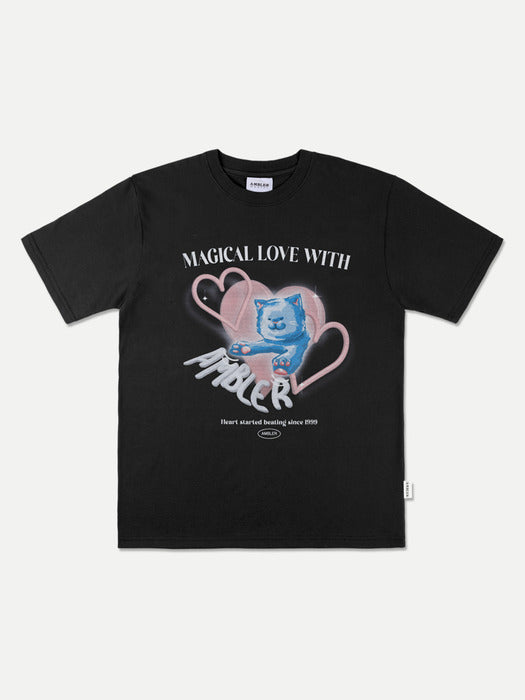 [ambler] Hearts beating Over fit T-Shirts AS1108 (Black)