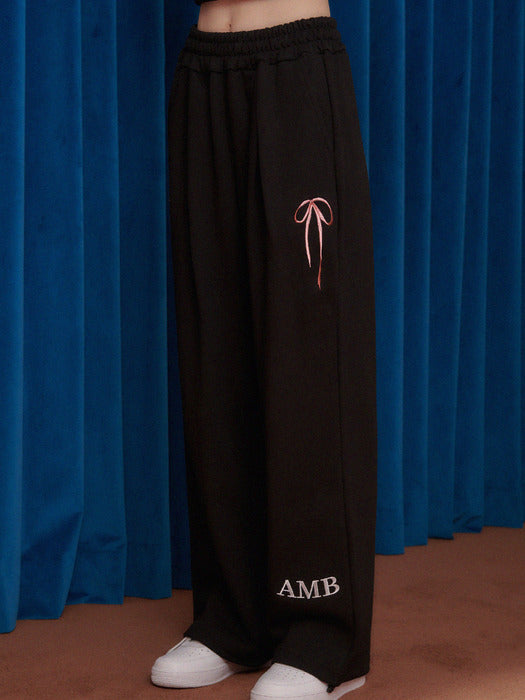 [ambler] Pants with ribbon Straight 2-Way pants AP801 (Black)