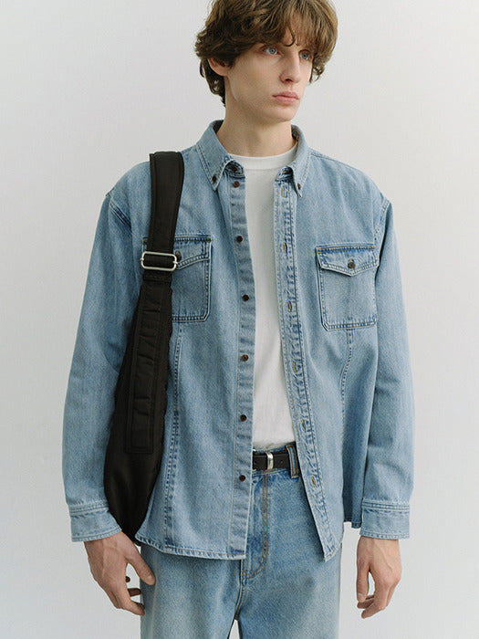 Dunst Unisex Classic Denim Shirt Light Blue