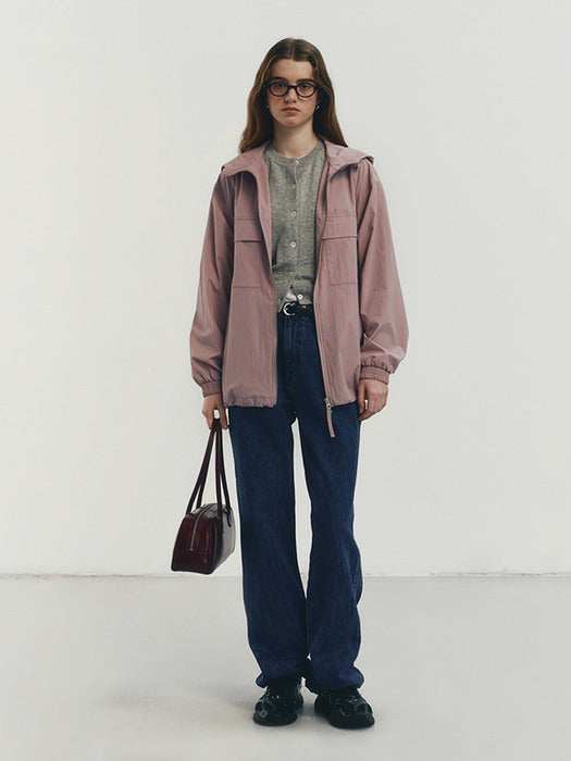 UNISEX HOODED WIND BREAKER LIGHT PINK_UDJU4A113P1