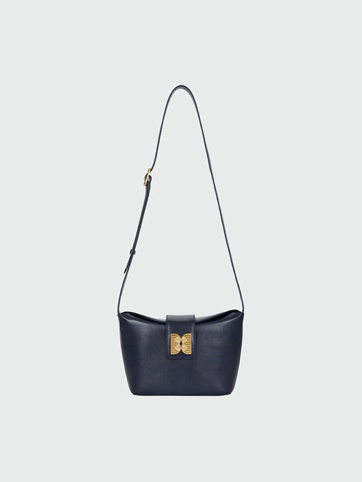 [EENK] Hobar Folded Top Small Bucket Bag - Navy