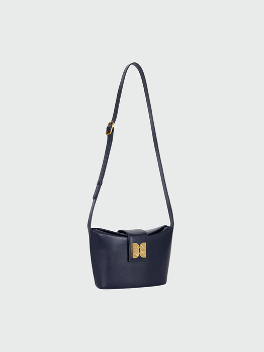 [EENK] Hobar Folded Top Small Bucket Bag - Navy