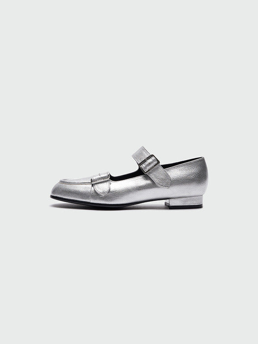 Eenk Youble Buckle Strap Flats - Silver