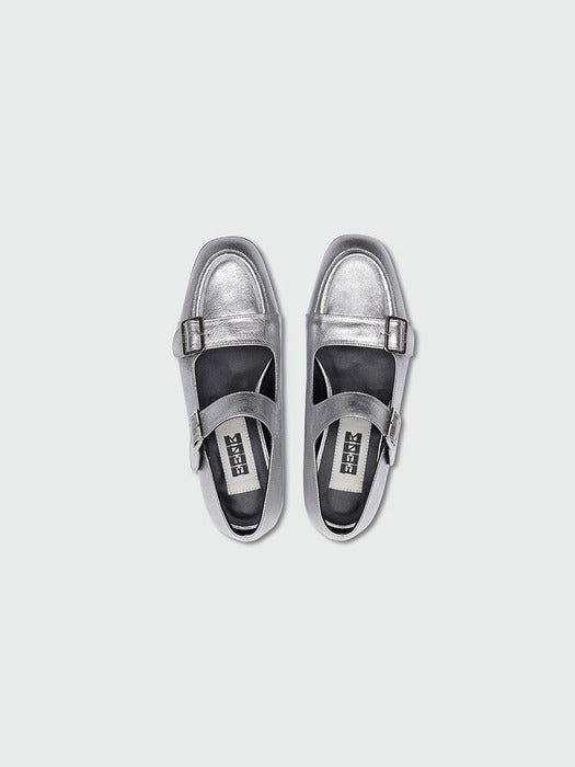 Eenk Youble Buckle Strap Flats - Silver
