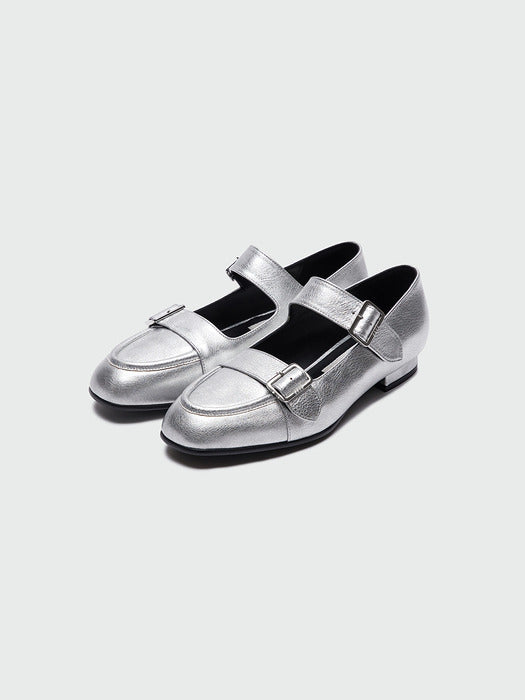 Eenk Youble Buckle Strap Flats - Silver