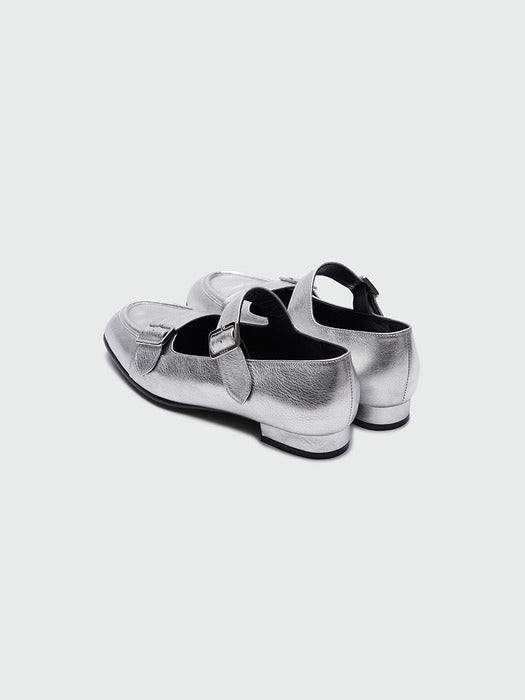 Eenk Youble Buckle Strap Flats - Silver