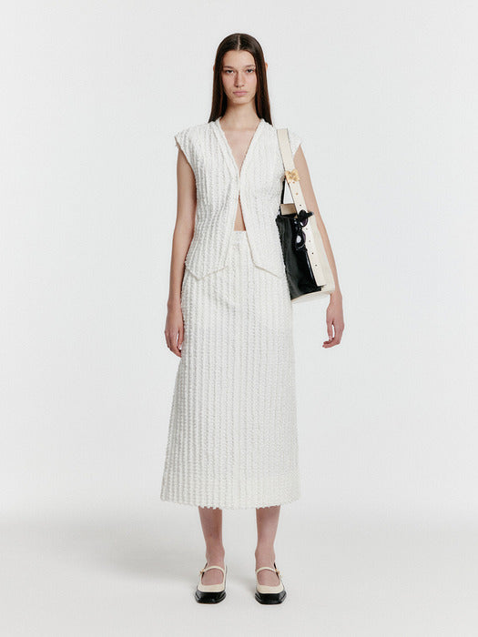 Eenk Yunita Textured Midi Skirt - White