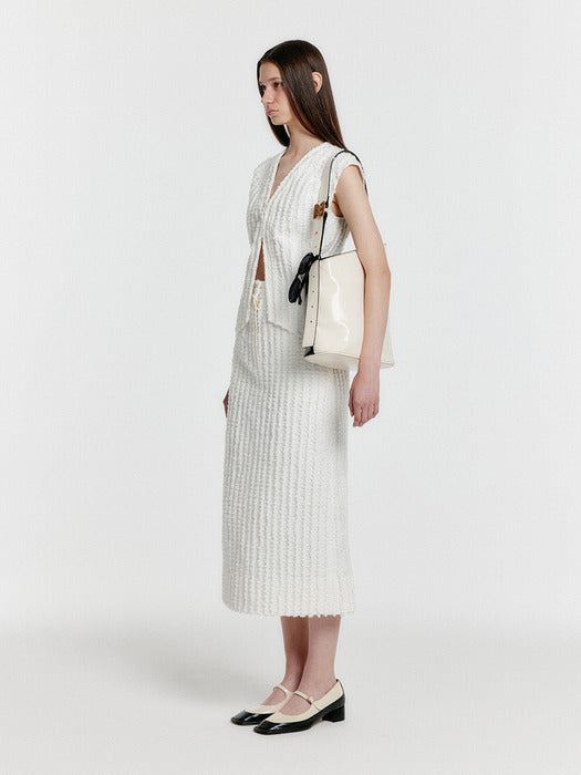 Eenk Yunita Textured Midi Skirt - White