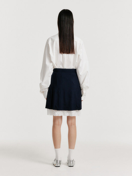 Eenk Yendel Mini Pleats Skirts with Lace Lining - Navy