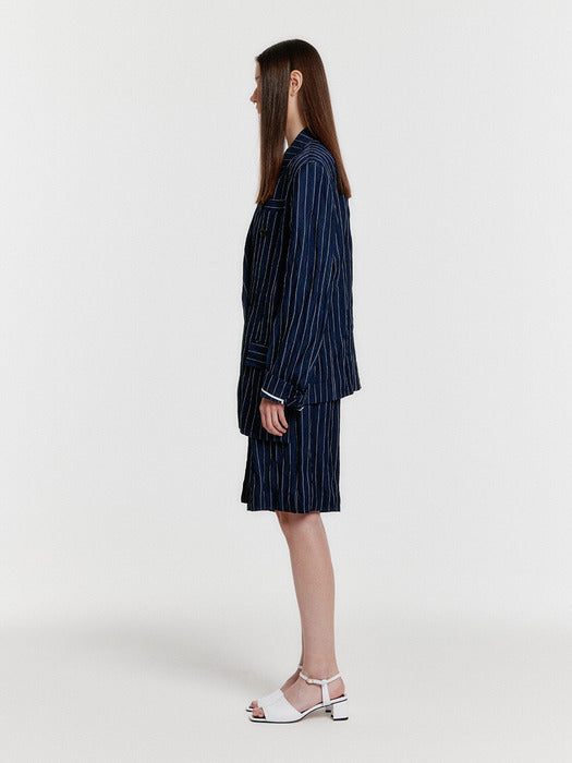 Eenk Yurrota Suit Shorts with Front Slit - Navy Stripe
