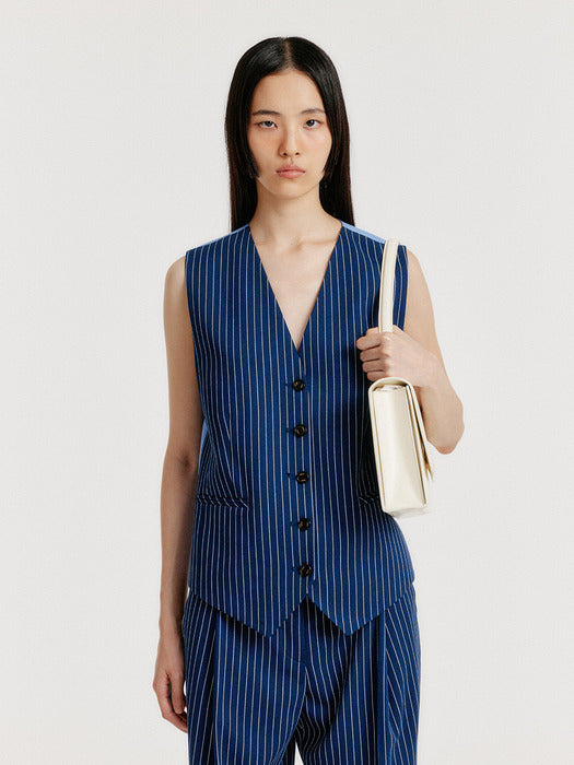 Eenk Yiva Buttoned Vest - Navy Stripe