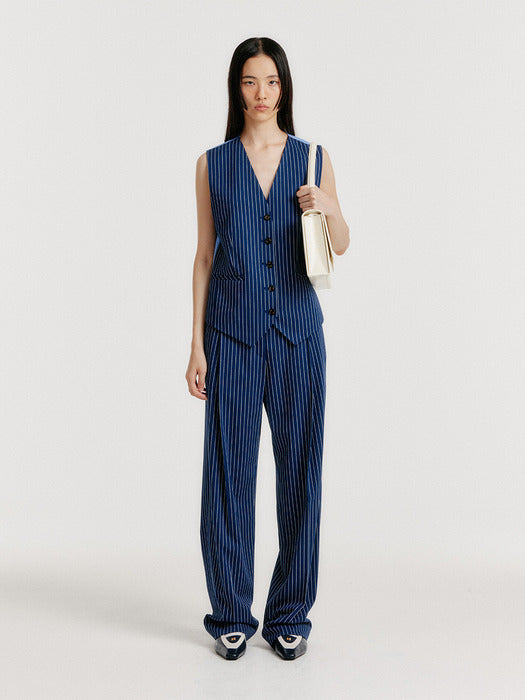 Eenk Yiva Buttoned Vest - Navy Stripe