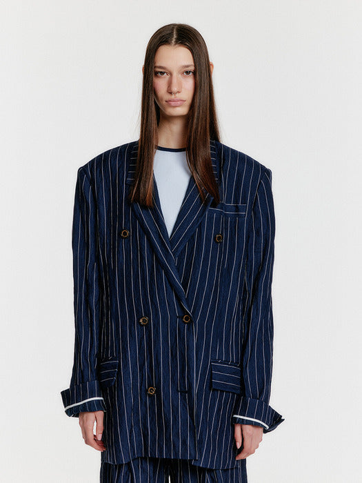Eenk YO Double-Breasted Jacket - Navy Stripe