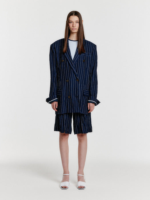 Eenk YO Double-Breasted Jacket - Navy Stripe
