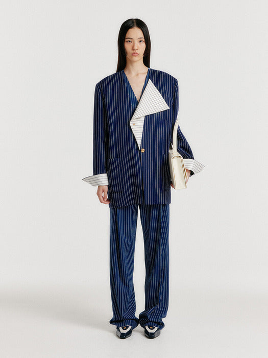 Eenk Yerida One-Button Jacket - Navy Stripe