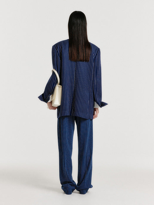 Eenk Yerida One-Button Jacket - Navy Stripe