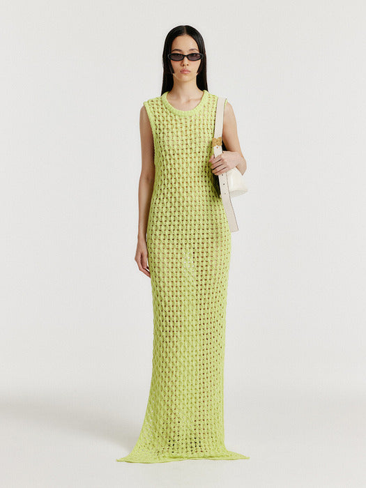 Eenk Yiony Maxi Cable Knit Dress - Yellow Green