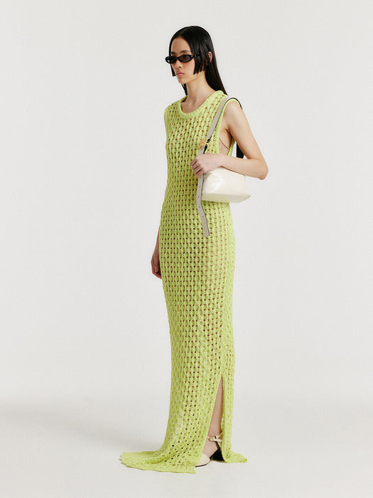 Eenk Yiony Maxi Cable Knit Dress - Yellow Green