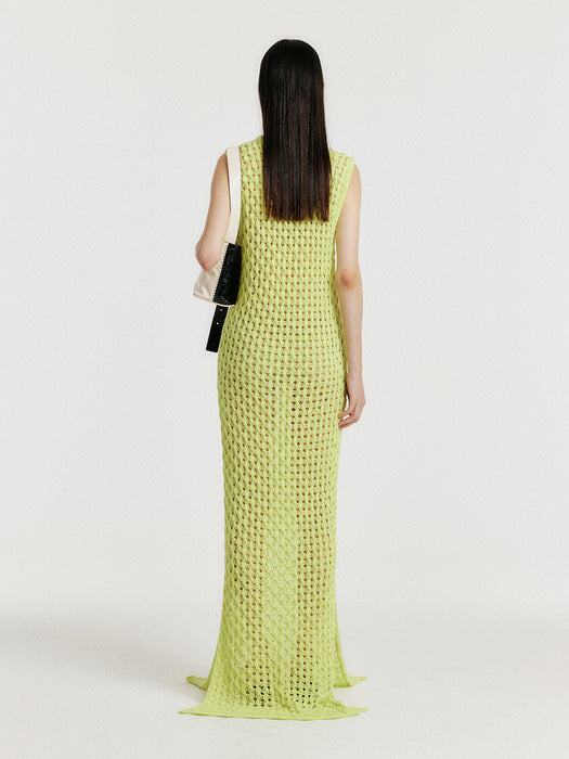 Eenk Yiony Maxi Cable Knit Dress - Yellow Green