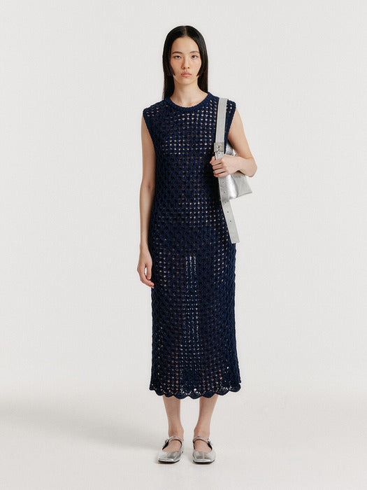 Eenk Yiony Maxi Cable Knit Dress - Navy