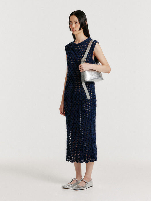 Eenk Yiony Maxi Cable Knit Dress - Navy