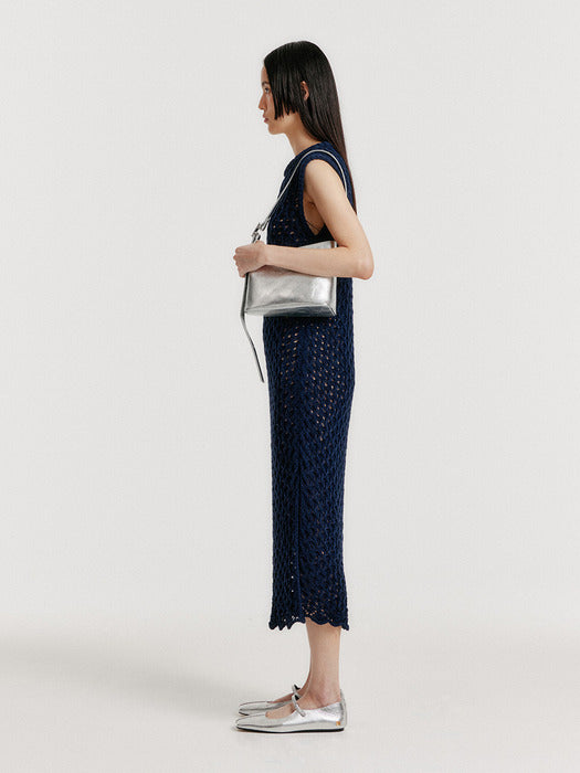 Eenk Yiony Maxi Cable Knit Dress - Navy