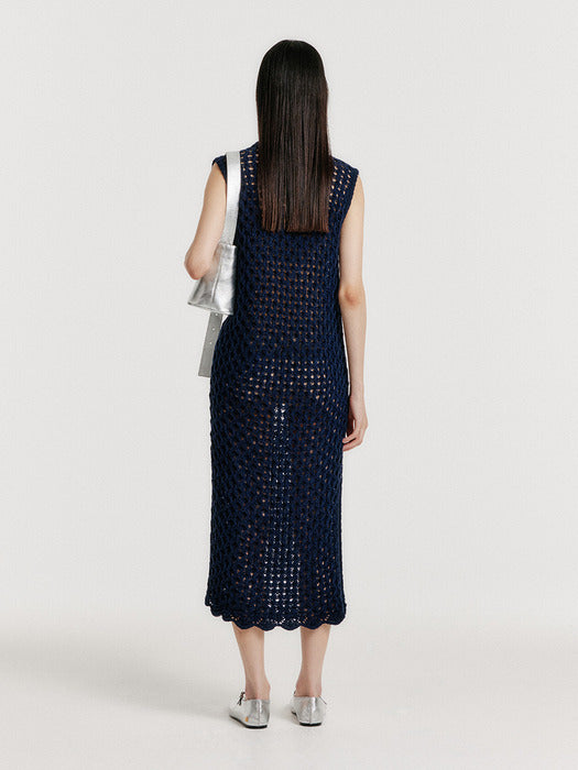 Eenk Yiony Maxi Cable Knit Dress - Navy