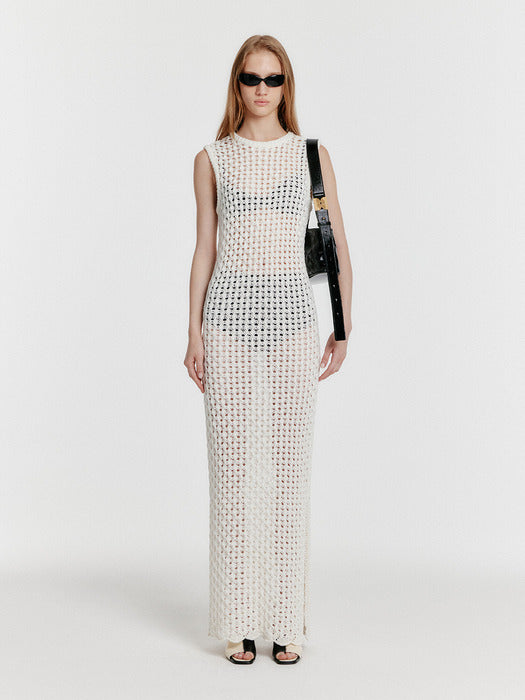 Eenk Yiony Maxi Cable Knit Dress - Ivory