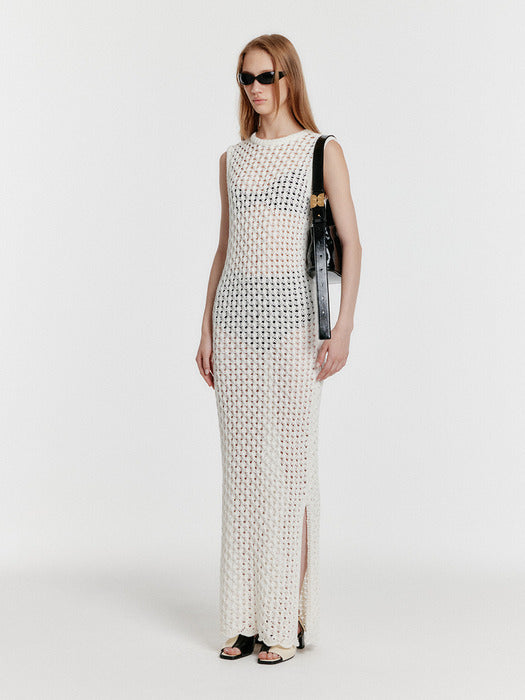 Eenk Yiony Maxi Cable Knit Dress - Ivory