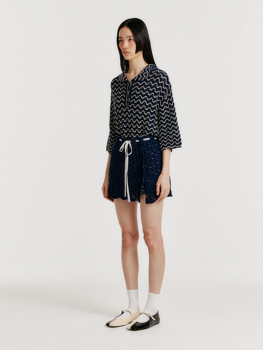 Eenk Yel Cable Knit Mini Skirt - Navy