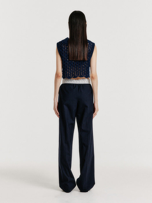 Eenk Yelt Cable Knit Collared Top - Navy