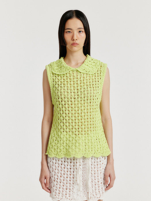 Eenk Yelt Cable Knit Collared Top - Yellow Green